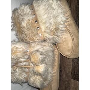Candies Light Brown Faux Fur Lining Studded Boots Large